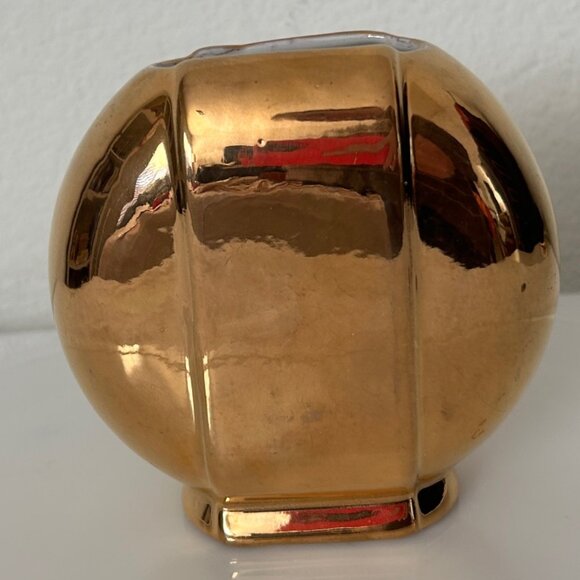 Vintage Round Gold Ceramic Vase - Picture 3 of 10